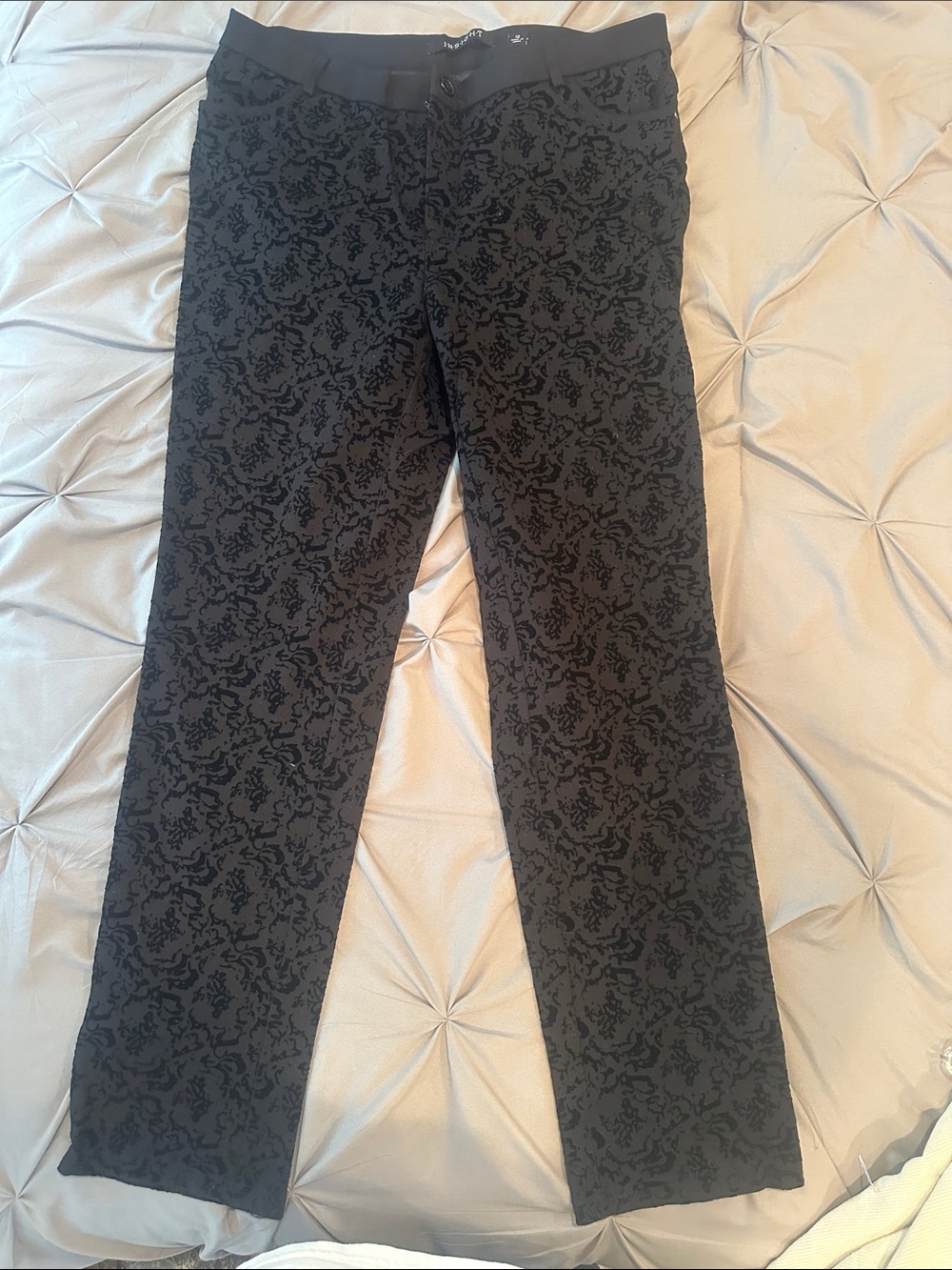 Insight Black Floral-Textured Straight Leg Pants
